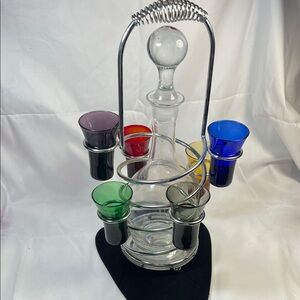 Colorful Glass Decanter Set with Stand